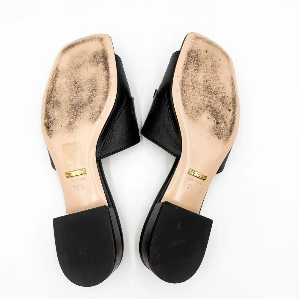 Gucci Zumi GG Horsebit Slide Sandals Black Mules EU 37.5 US 7.5